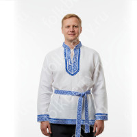 Рубаха Василек-1, хлопок, лен, белый