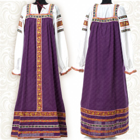 Сарафан с блузой Народный, габардин и хлопок, фиолетовый- фото 1
